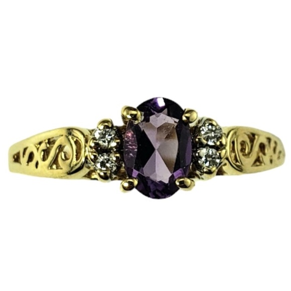 14 Karat Yellow Gold Amethyst and Diamond Ring Size 6.5  #16738 - Picture 1 of 8